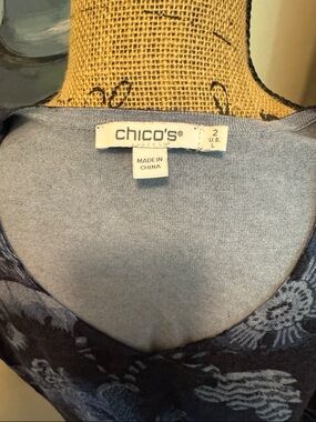 Chico's Navy and Light Blue Floral V-Neck Tank